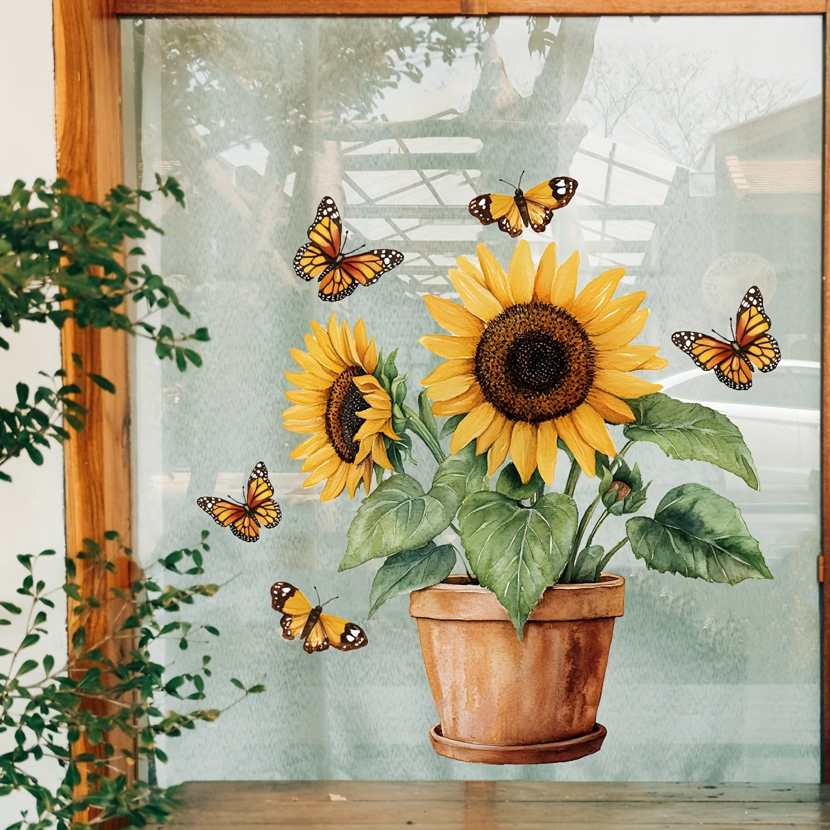 Vibrant Sunflower Butterfly Window Decal Floral Glass Sticker for Home Decor
