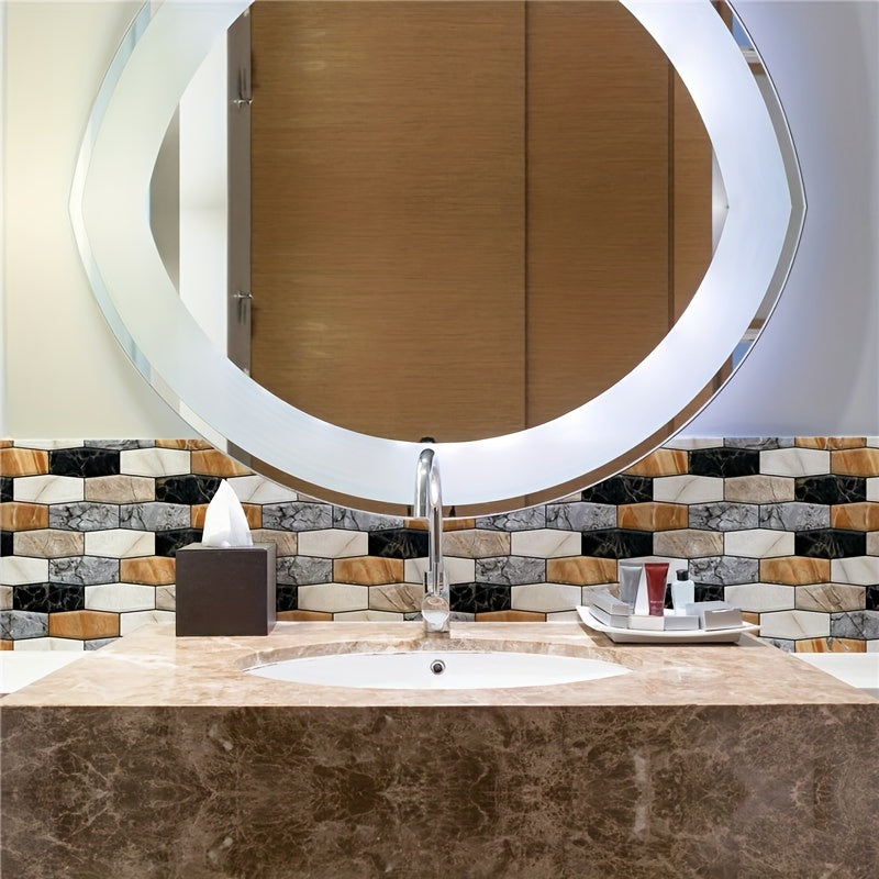 12 o'z-o'zini yopishtiradigan 3D devor paneli plitkalar, yashash xonasi va hammom uchun bezak, yaltiroq, suv o'tkazmaydigan