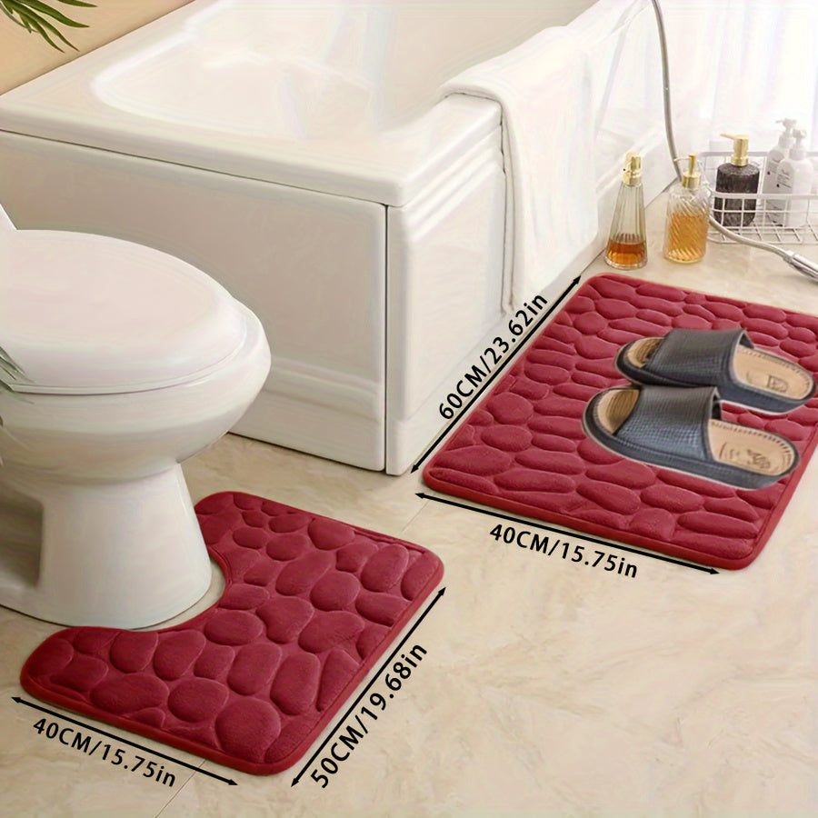 Absorbent Non-Slip Bath Mat Set with Pebbles Design for Bathroom Decor