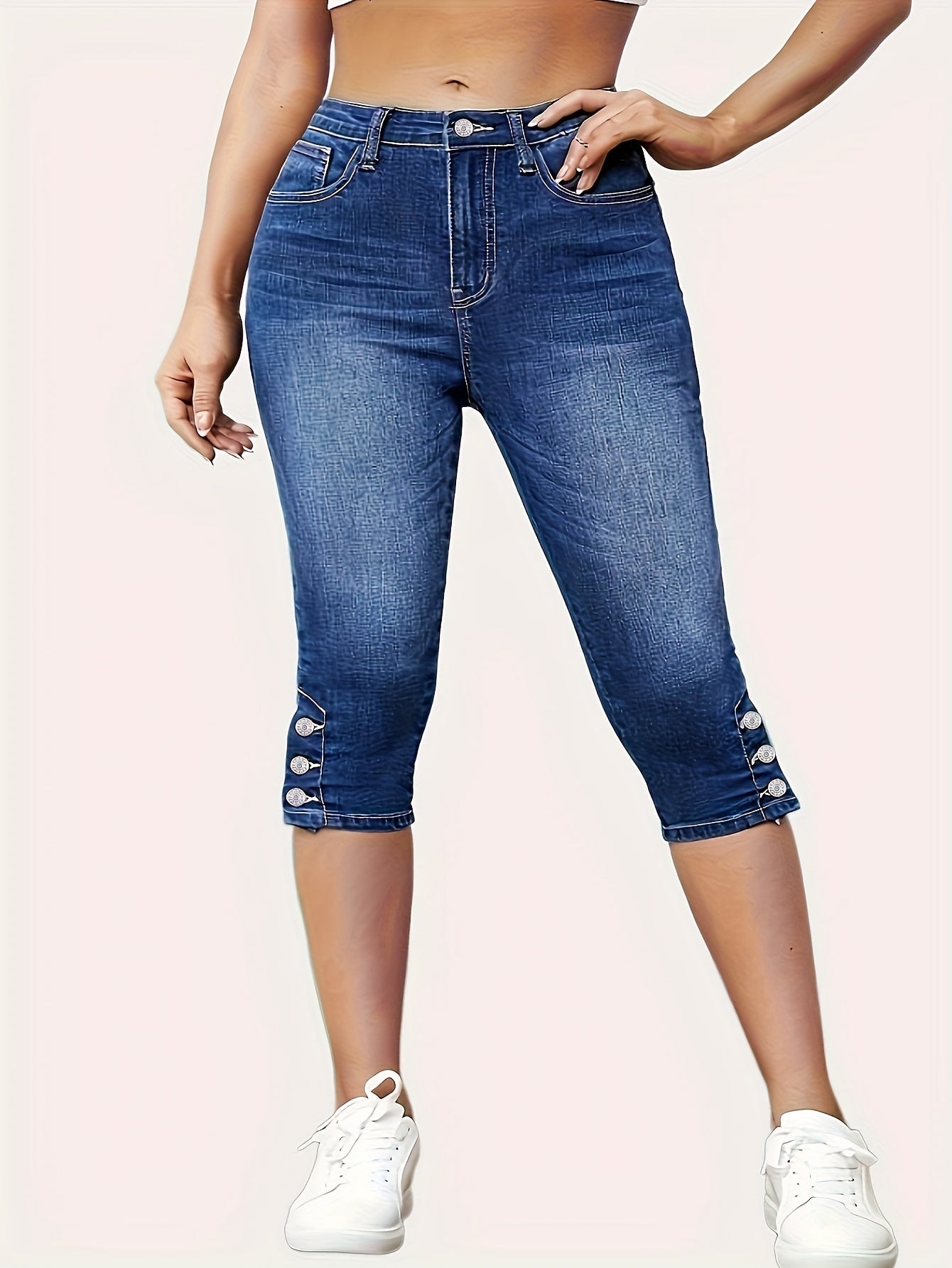 Pantalones cortos de mezclilla de talla grande para mujer de cintura alta, pantalones casuales con elasticidad