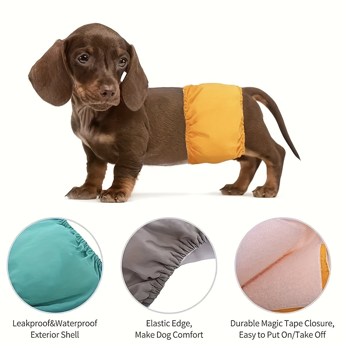 Washable Reusable Dog Belly Band Diapers for Male Dogs Leakproof with Magic Tape