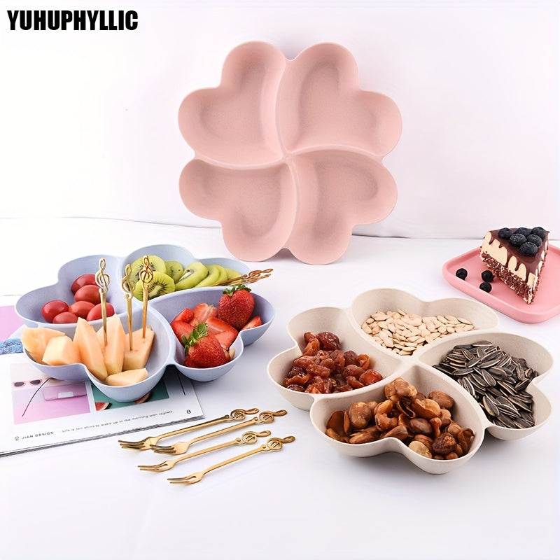 Candy Server with 4 Compartments Heart-Shaped Fruit Tray Clover Snack Tray Small Fruit Basket
