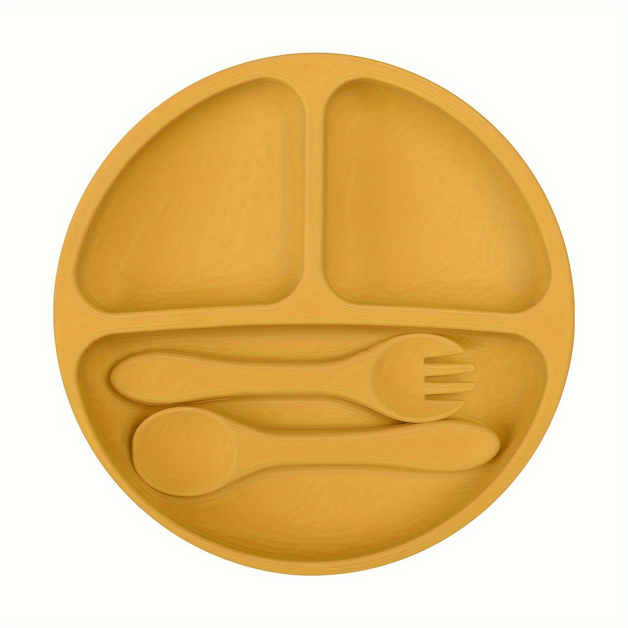 Children's Silicone Dinnerware Set 3 Pieces Plate Spoon Fork Non-Slip Food-Grade