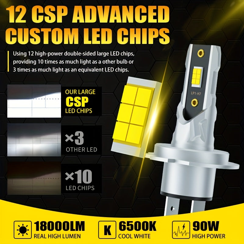 Bombillas de faro LED H7 90W 18000LM Luz blanca para coche, enchufar y listo