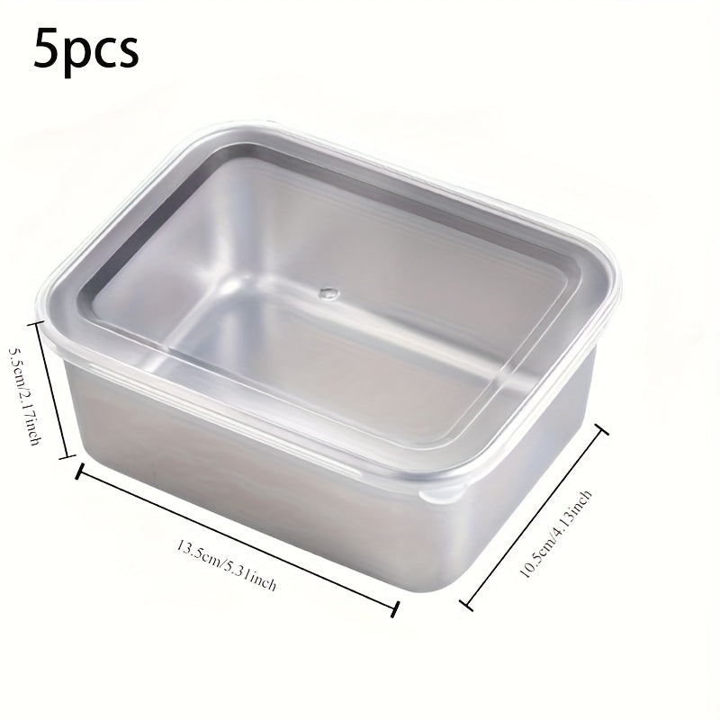 Juego de almacenamiento de alimentos de acero inoxidable de 5 piezas con tapas cuadradas, lavable a mano, preparación de comidas