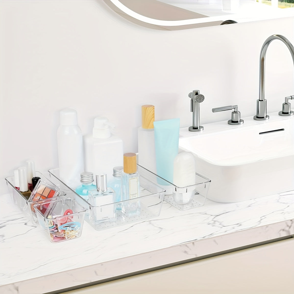 25-Piece Transparent Makeup and Skincare Drawer Storage Organizer Large Capacity