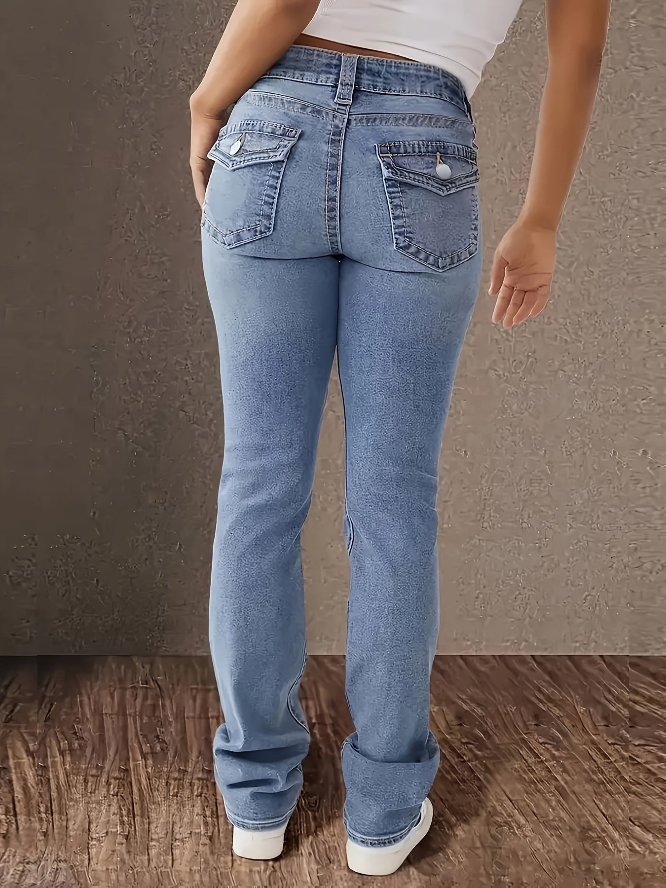 Women's Denim Jeans Washed Blue Plus Size Stretchy Casual Pants
