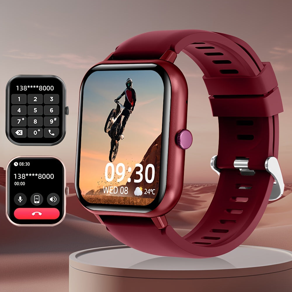 Часы LifeBee Smartwatch для мужчин и женщин - 4,65 см полный сенсорный экран, функция звонка, более 100 режимов упражнений, шагомер, отслеживание расстояния и калорий, USB зарядка, красный, фитнес и мультиспорт