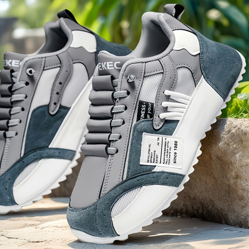 Men's Solid Color Low Top Lace-Up Sneakers Breathable Fabric Upper PVC Sole Casual Athletic Footwear