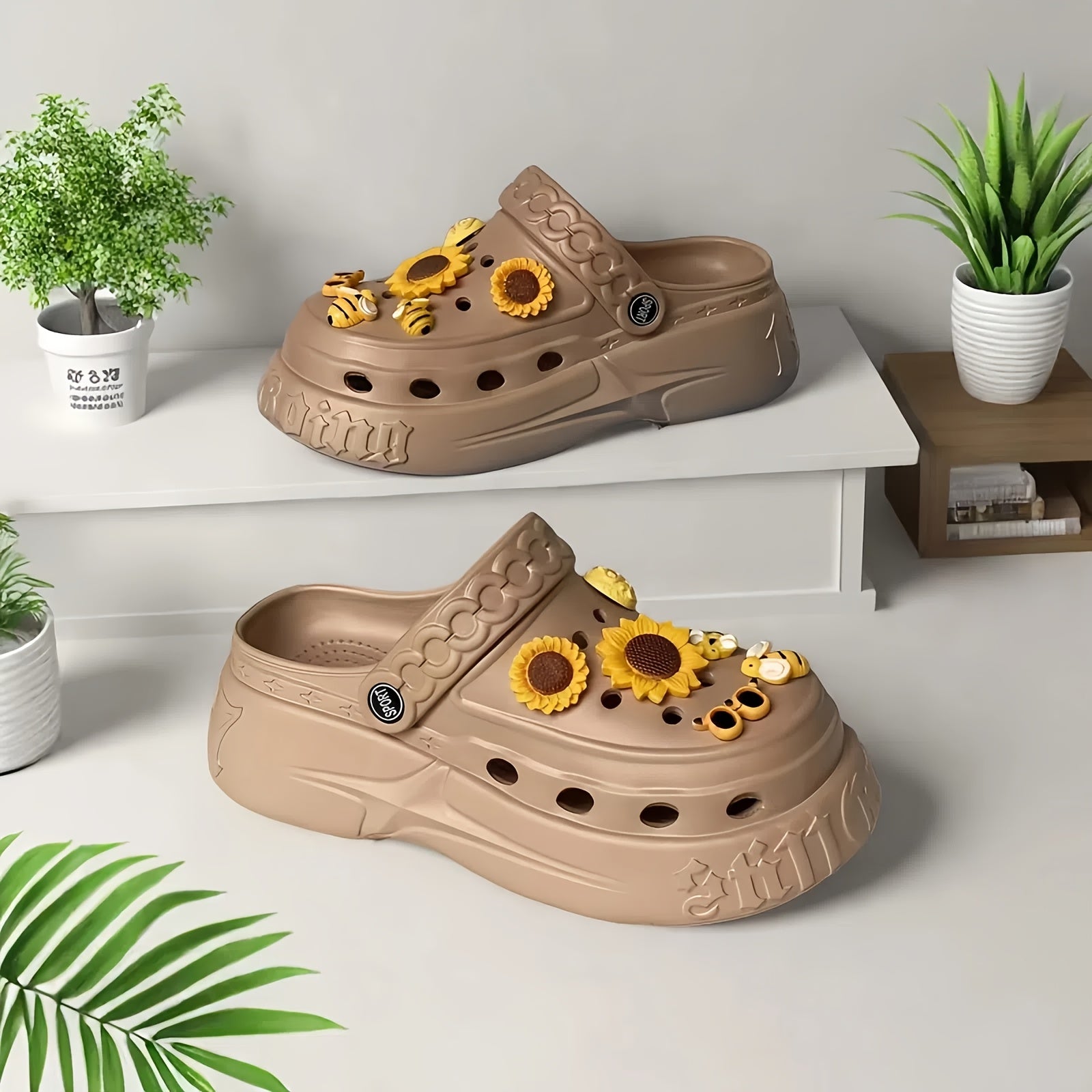 Women's EVA Summer Shoes with Sunflower Bee Design and Thick Sole