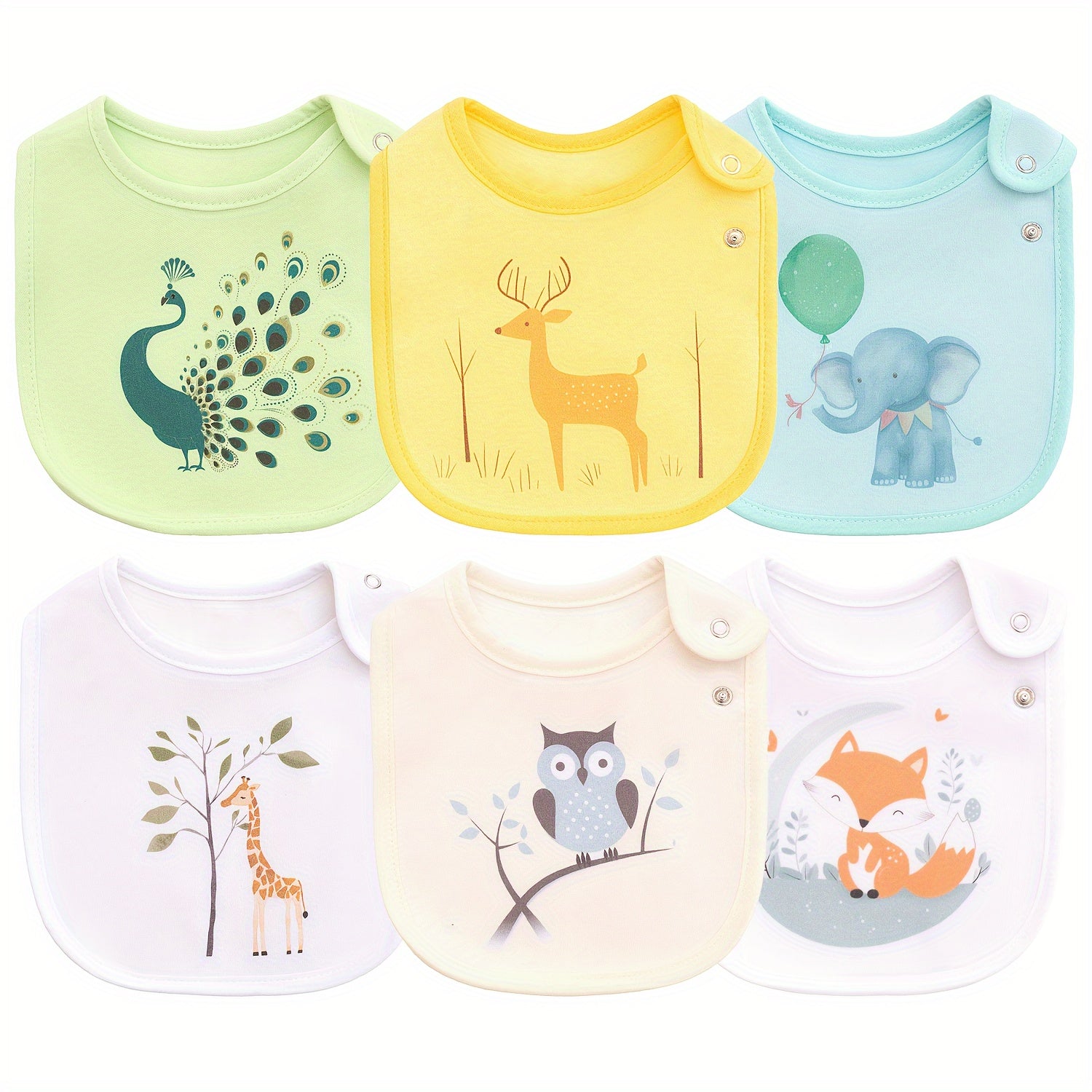 Set of 6 Adjustable Waterproof Baby Bibs for Boys Girls with Cartoon Designs