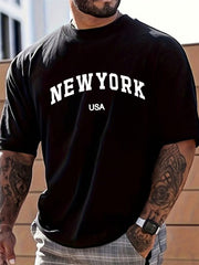Мужская футболка большого размера из полиэстера с принтом Нью-Йорка, повседневный уличный стиль, короткий рукав