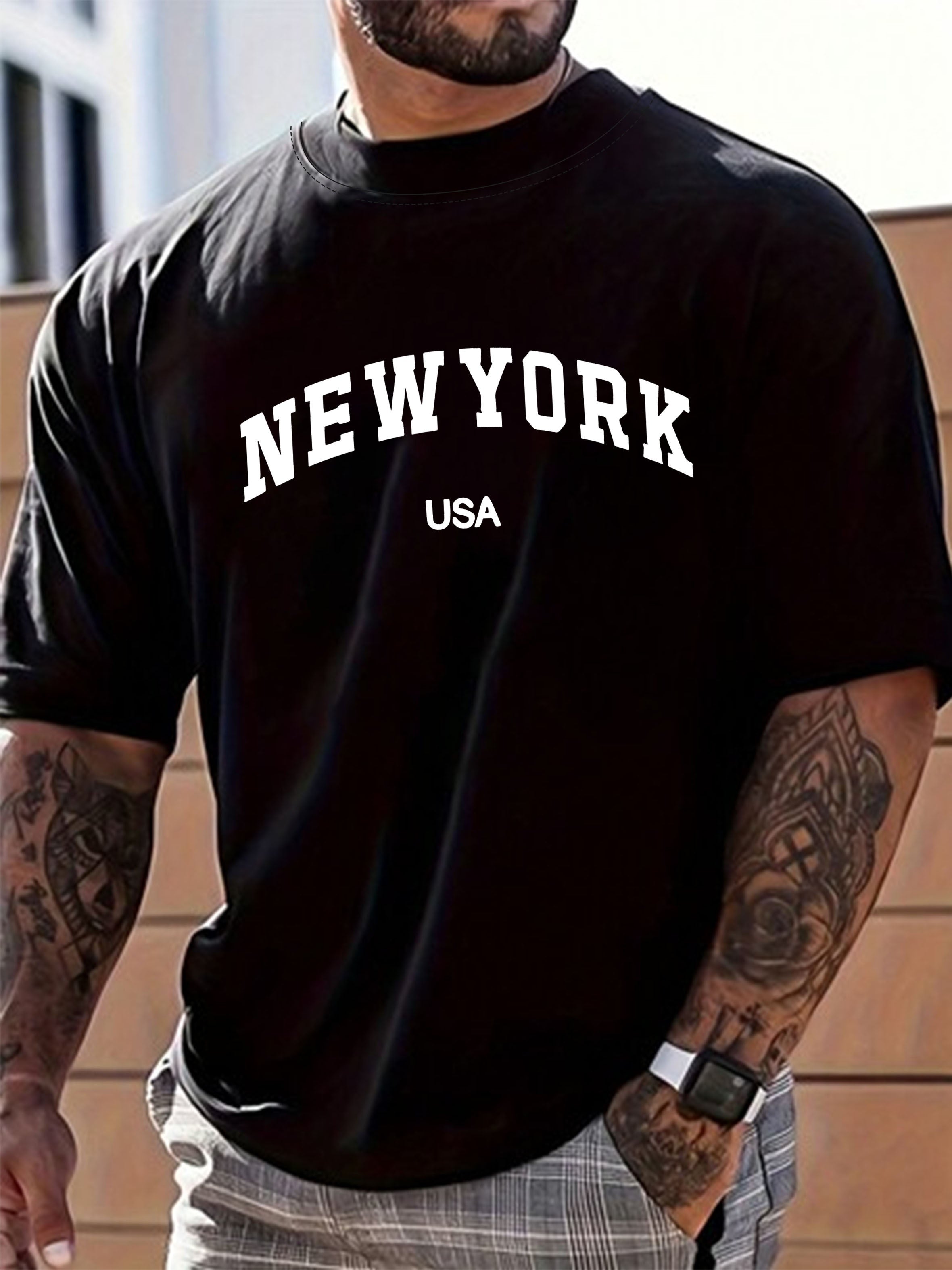 Мужская футболка большого размера из полиэстера с принтом Нью-Йорка, повседневный уличный стиль, короткий рукав