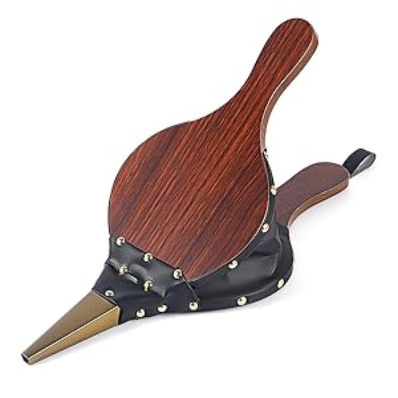 Rustic Brown Hardwood and Faux Leather Fireplace Bellows for Outdoor Cooking