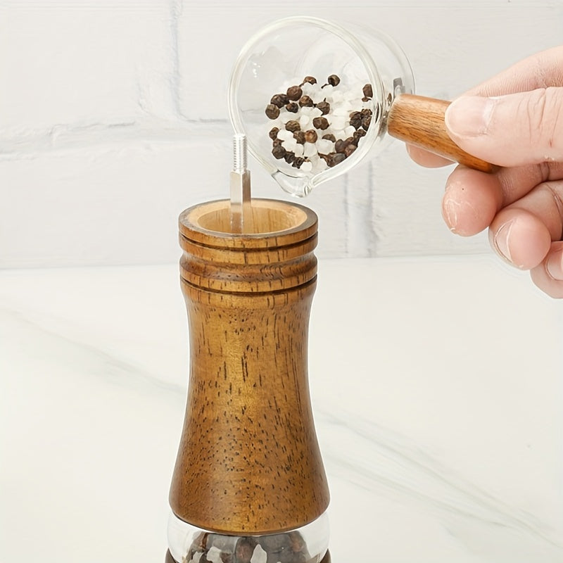 Adjustable Oak Spice Mill with Transparent Window for Seasonings and Gifts
