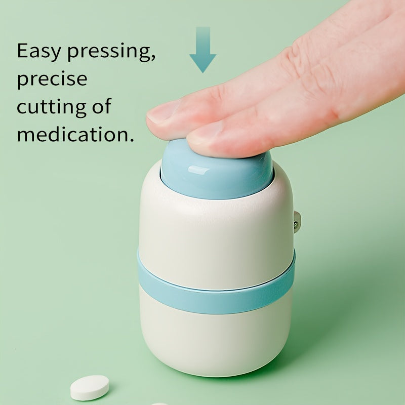 Oson dozajni boshqarish uchun ichki pichoq bilan jihozlangan portativ tabletkalarni kesish va bo‘lish uchun mo‘ljallangan ixcham dori qutisi.