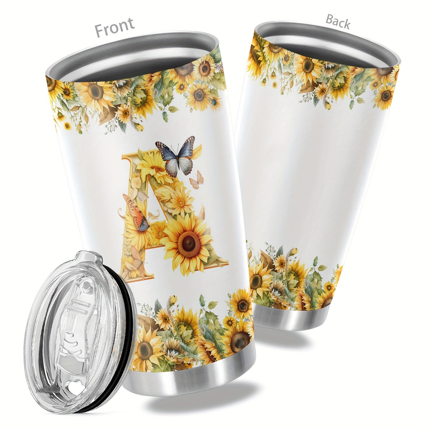 20oz Floral Initials Double-Walled Travel Mug for Women