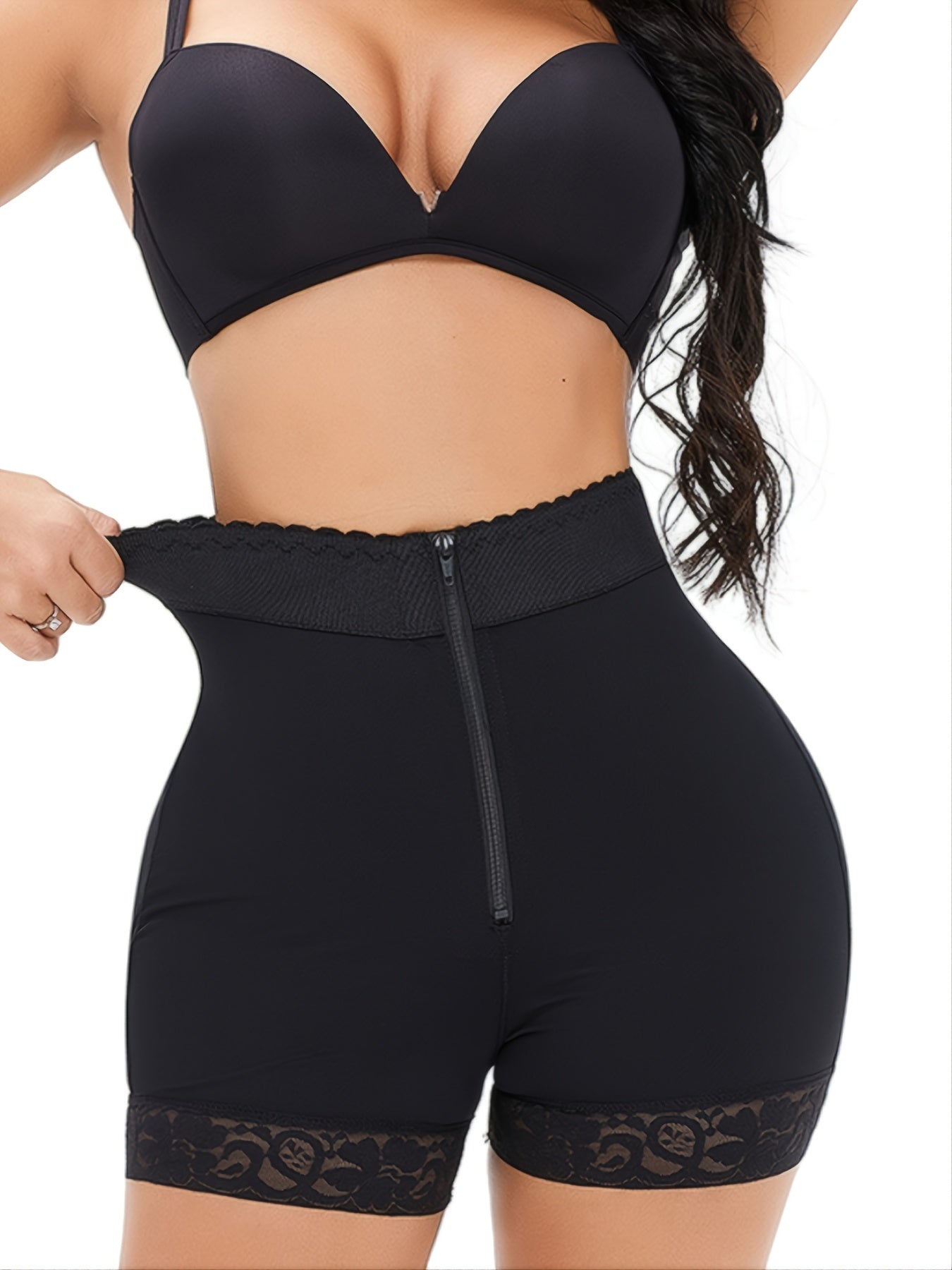 Women's Zip Up Butt Lift Hip Enhancer Shorts Solid Polyester Elastane