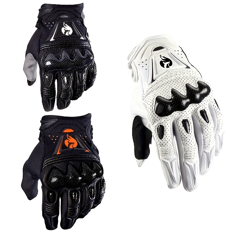 Men's Faux Leather Full Finger Motorcycle Gloves All-Season Protective Gear