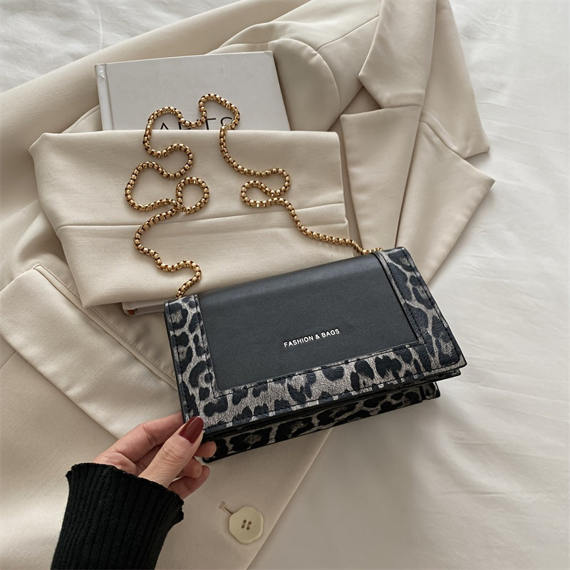 Leopard Print Crossbody Bag for Women Faux Leather with Chain Strap Large Capacity