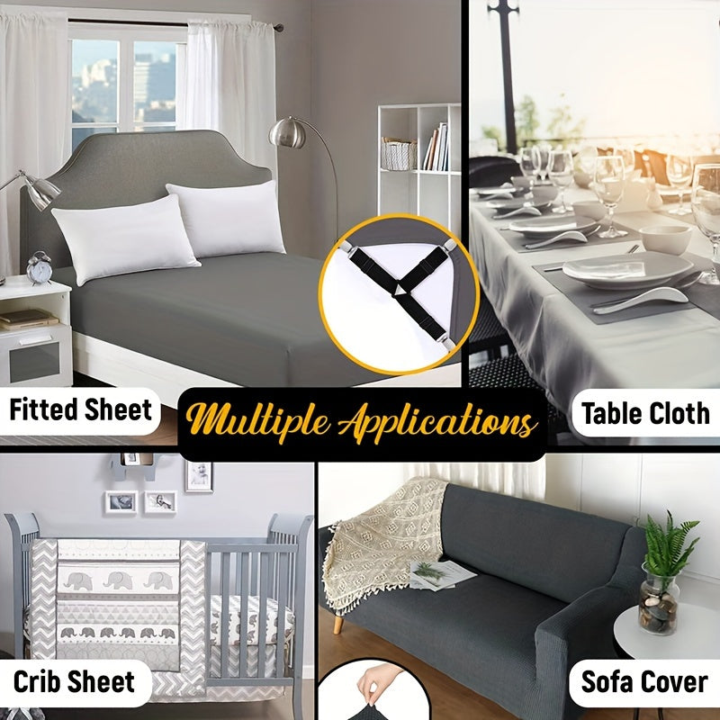 Регулируемые треугольные зажимы для простыней - набор из 4 штук - противоскользящие, надежный захват для комфортного сна и скатертей - изготовлены из прочного нейлона, можно стирать в машине - Цвет: черный