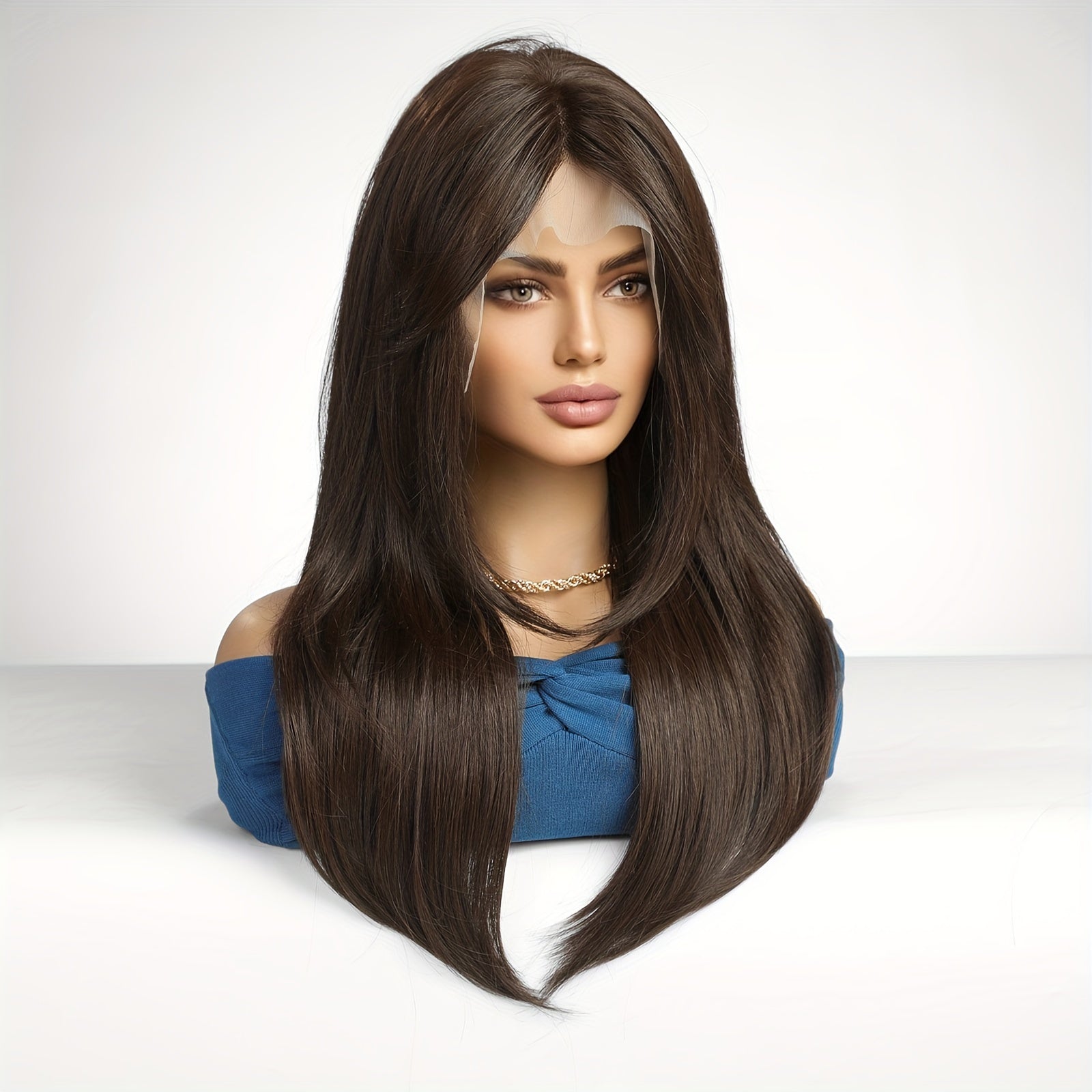 Women Straight Lace Front Wig 33x15cm High Temperature Fiber Natural Look Comfortable Fit