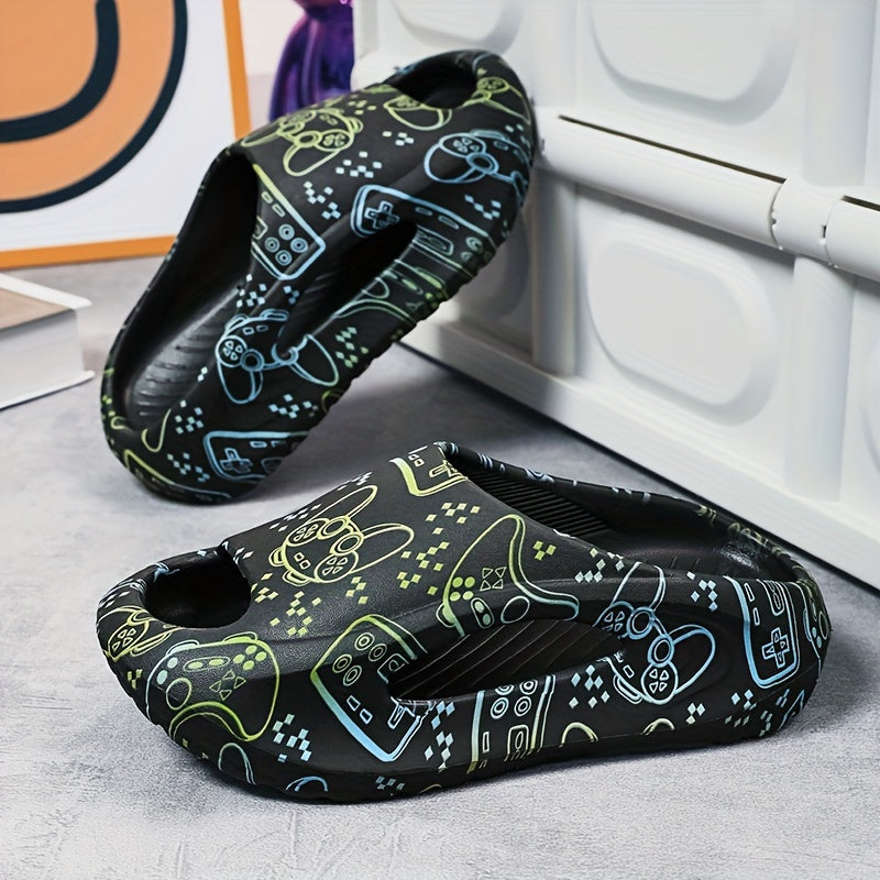 Детские тапочки с открытым носком для мальчиков и девочек, летняя повседневная обувь из ЭВА с случайным узором