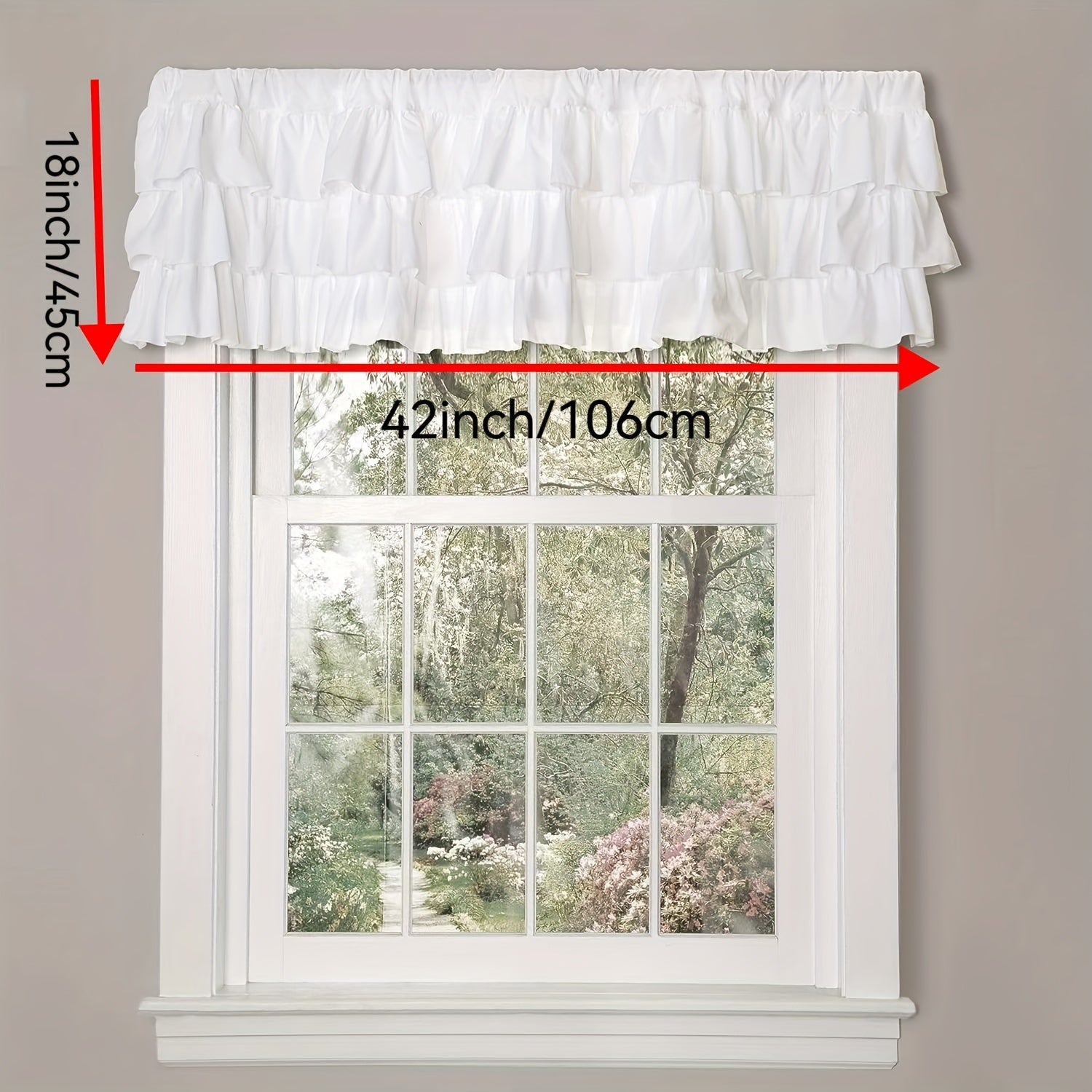 White Farmhouse Valance Curtain Tier with Ruffle Details for Kitchen Windows
