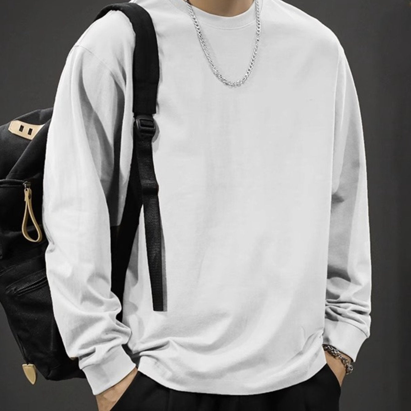 Мужская хлопковая футболка с длинным рукавом, свободный стиль, для весны и осени