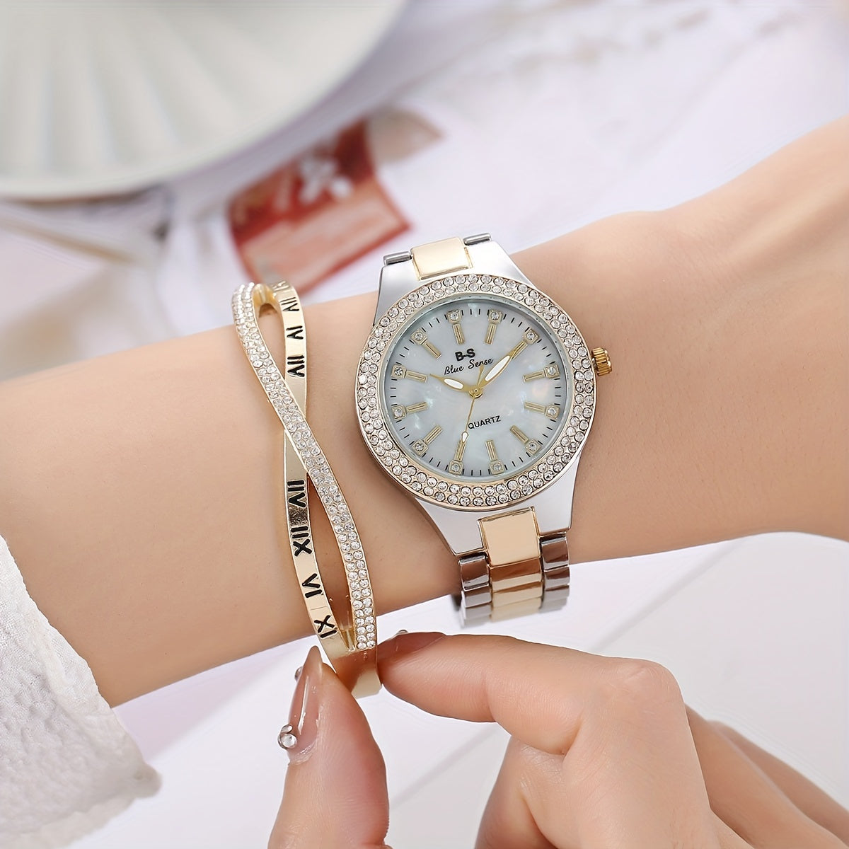 Ladies Cross Bracelet with Steel Strap and Nail Design