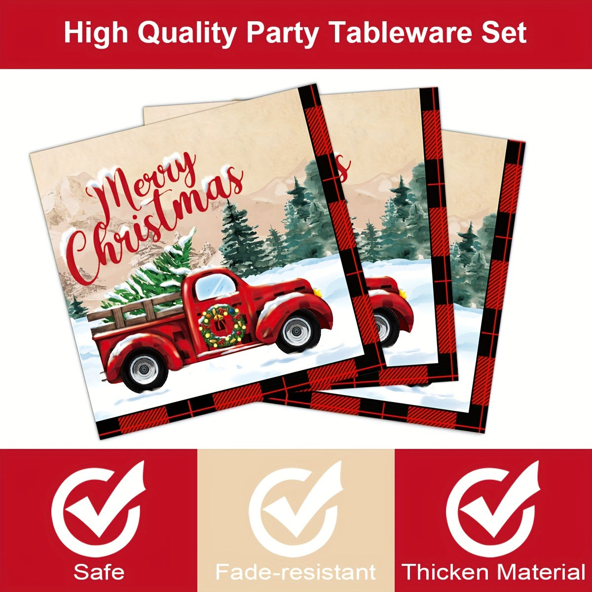 24 Pack Christmas Party Paper Napkins Vintage Truck Design Disposable Holiday Tableware