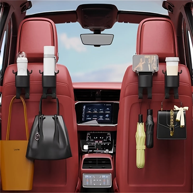 2 Pack Car Seat Back Hooks with Built-In Cup Holders Auto Interior Organizer