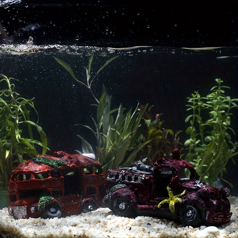 Resin Aquarium Decoration Old Car Bus Hideaway Ornament for Fish Tank