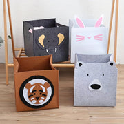 Felt Folding Storage Baskets with Elephant and Tiger Cartoon Design for Toys Laundry and Household Organization