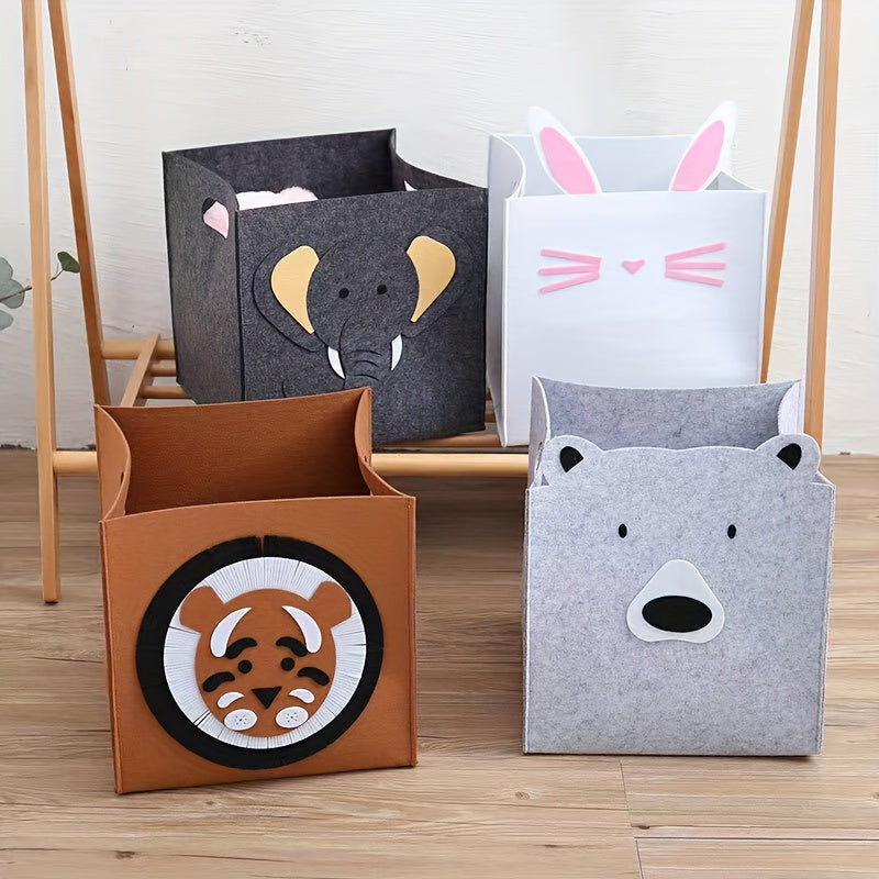 Felt Folding Storage Baskets with Elephant and Tiger Cartoon Design for Toys Laundry and Household Organization