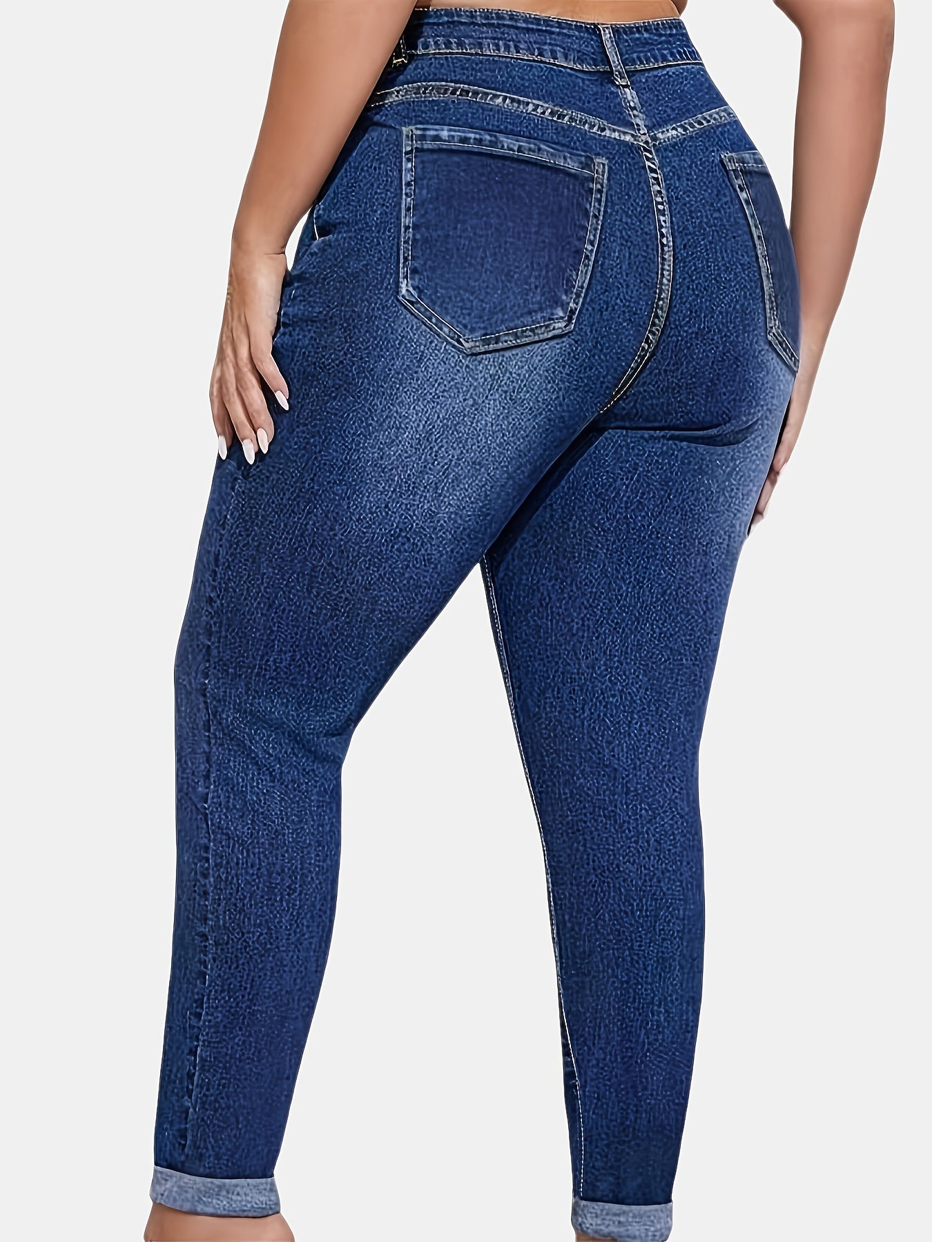 Women's Skinny Jeans Dark Blue High Rise Casual Denim Pants