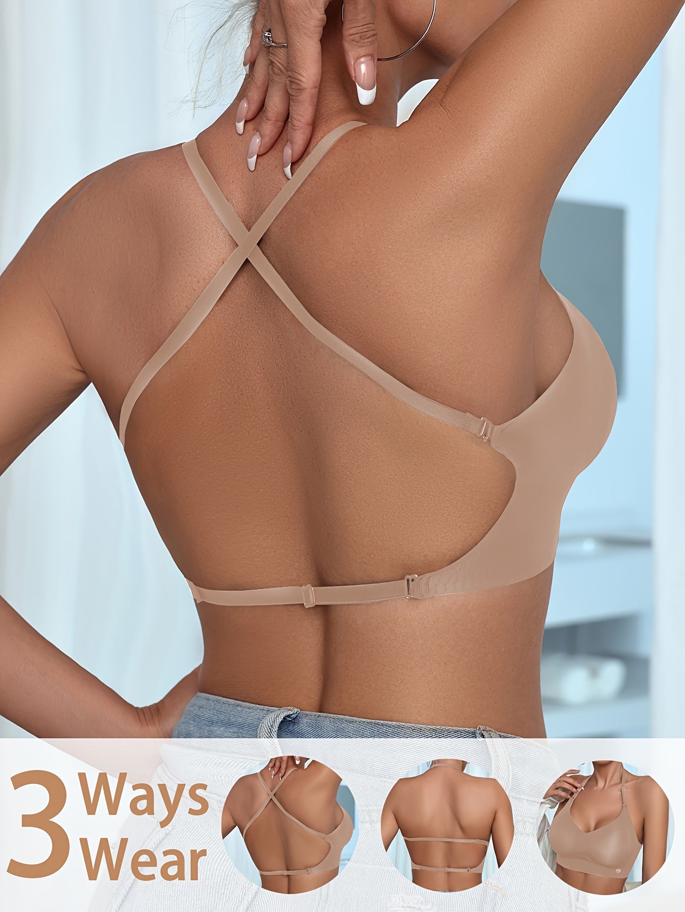 Women's Seamless Wireless Halter Bra with Cross Straps and Push-Up Support