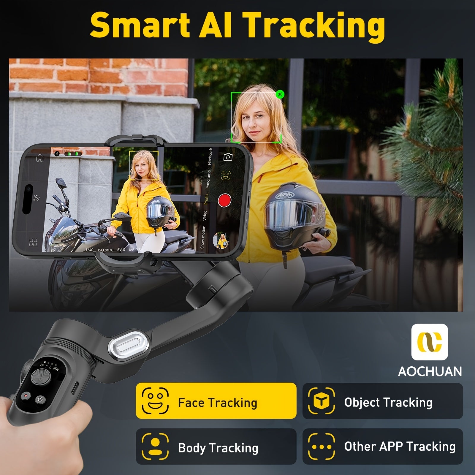 Estabilizador de gimbal para smartphone con luz LED integrada, plegable de 3 ejes para vlogging en iPhone y Android