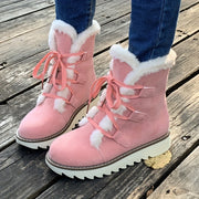 Women's Pink Winter Snow Boots Plush Lined Faux Fur Mid-Calf