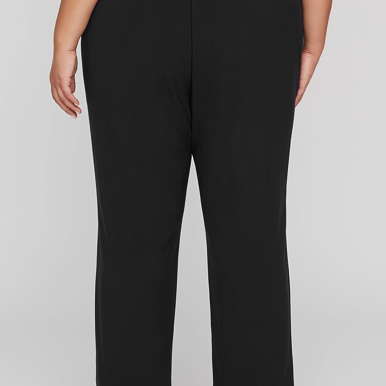 Women's Plus Size Black Stretch Straight Leg Pants Casual Office Trousers