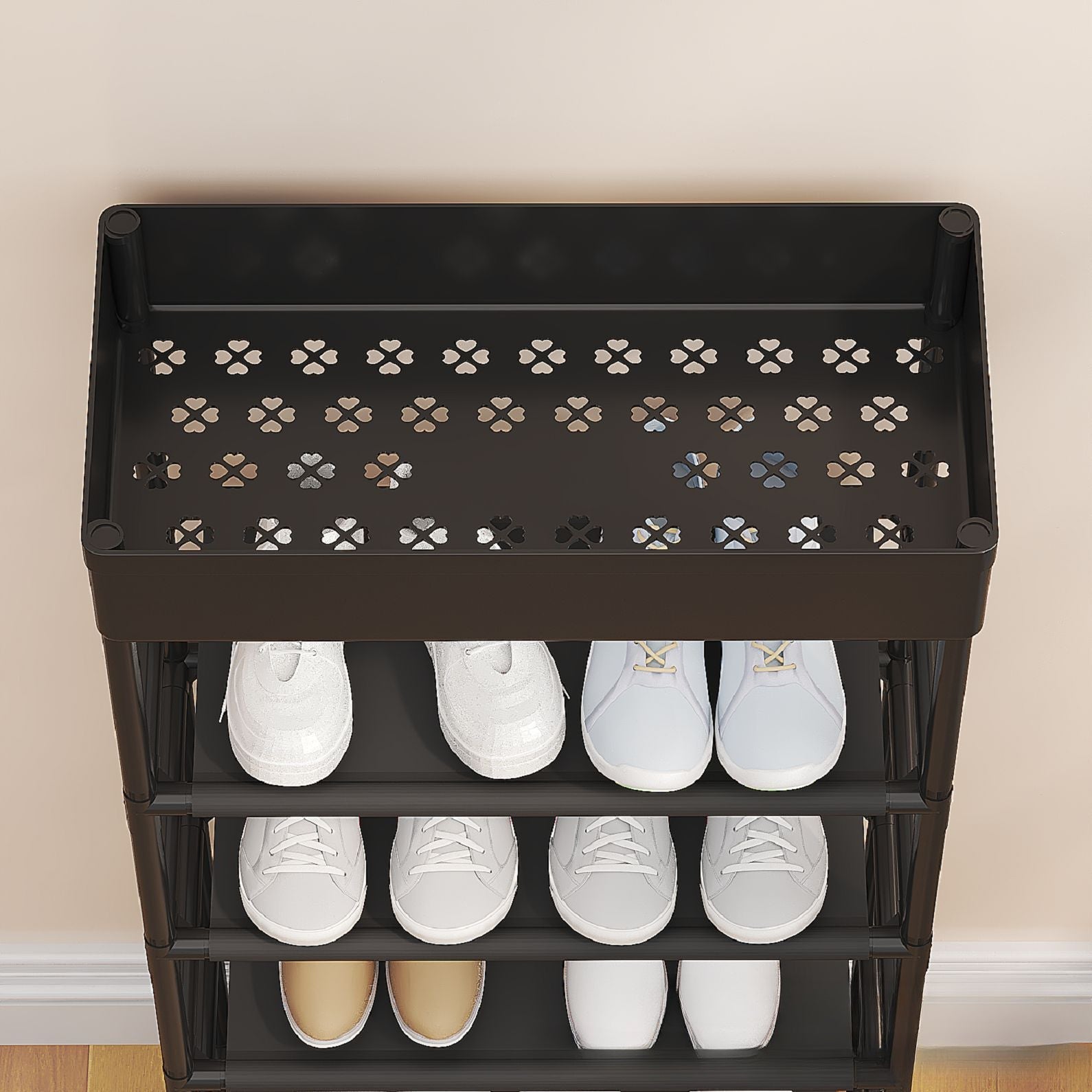 Floor Standing Shoe Rack Organizer Sturdy Plastic Space Saving Entryway Closet
