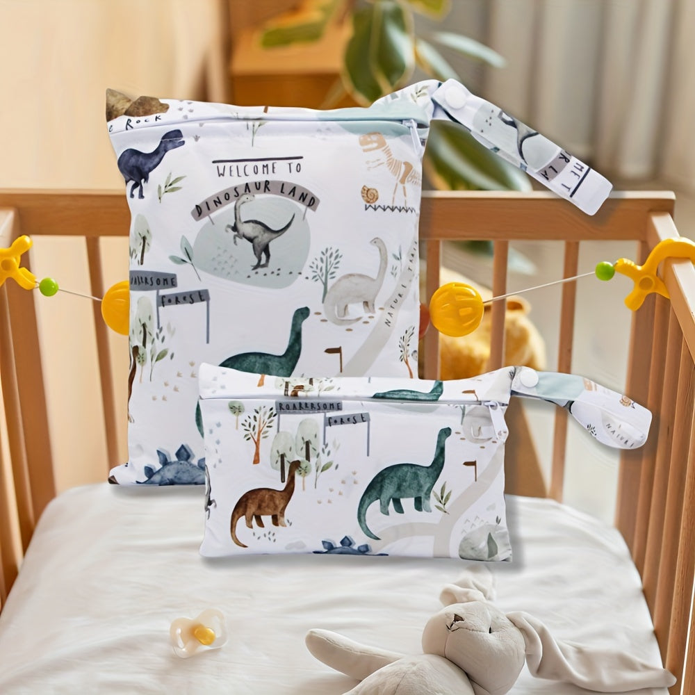 Set of 2 Dinosaur Print Waterproof Reusable Diaper and Wet Dry Bags for Baby and Toddler