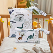 Set of 2 Dinosaur Print Waterproof Reusable Diaper and Wet Dry Bags for Baby and Toddler