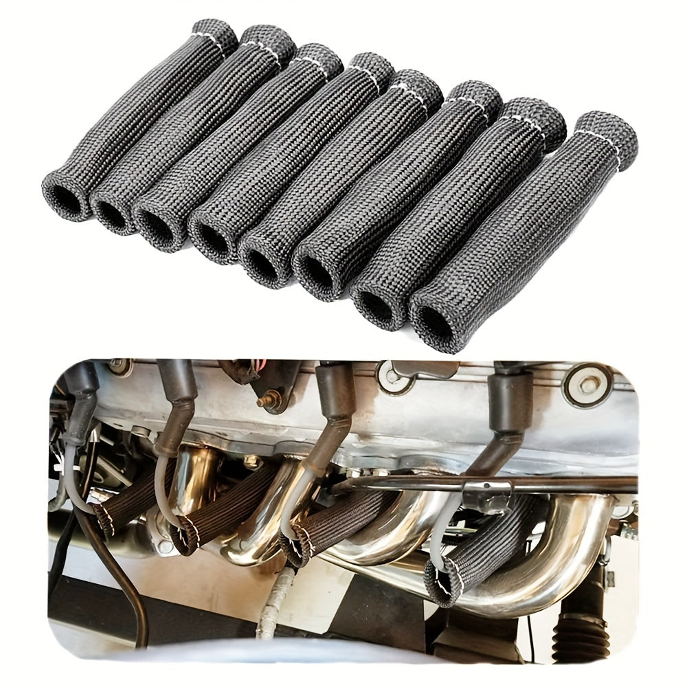 8pcs Titanium Spark Plug Wire Heat Shield Sleeves High Temp Protection