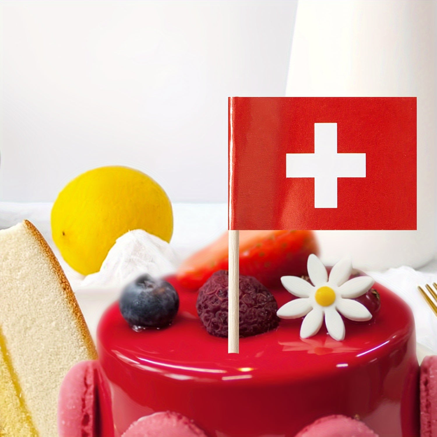 100 Swiss Flag Toothpick Flags for BBQs, Pizza, Cheese, Party Buffets