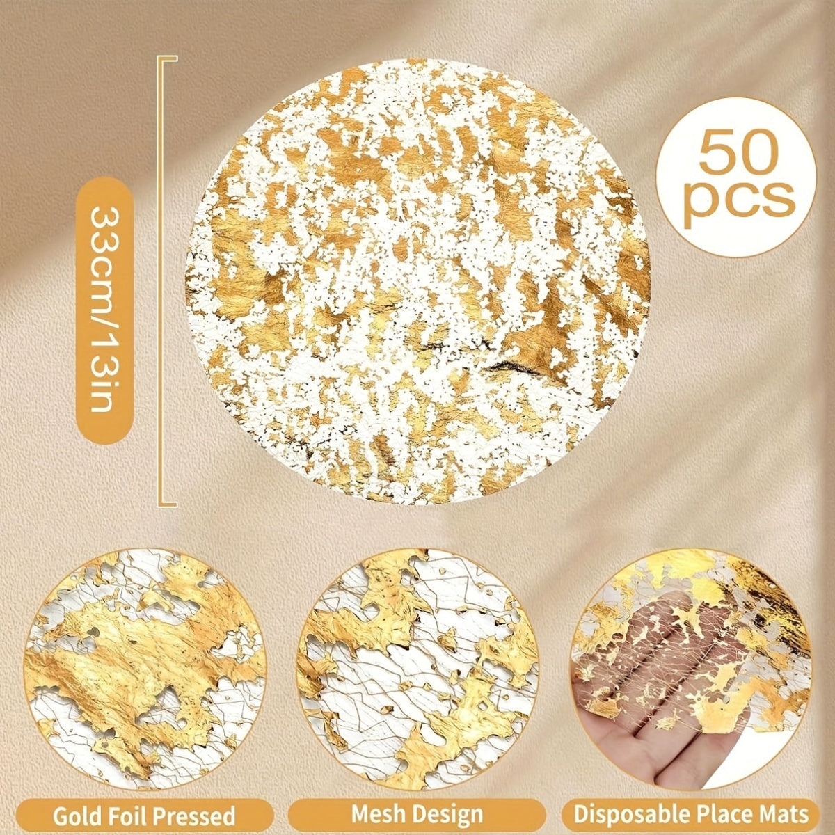 Gold Foil Mesh Round Placemats 33cm for Dining Weddings Parties Home Decor