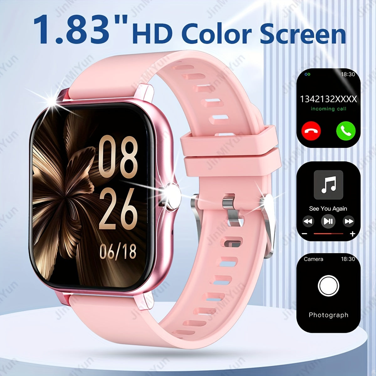 Reloj inteligente deportivo táctil de pantalla completa para hombres y mujeres, con pantalla de 1.83 pulgadas y rastreador de fitness con recordatorios de llamadas