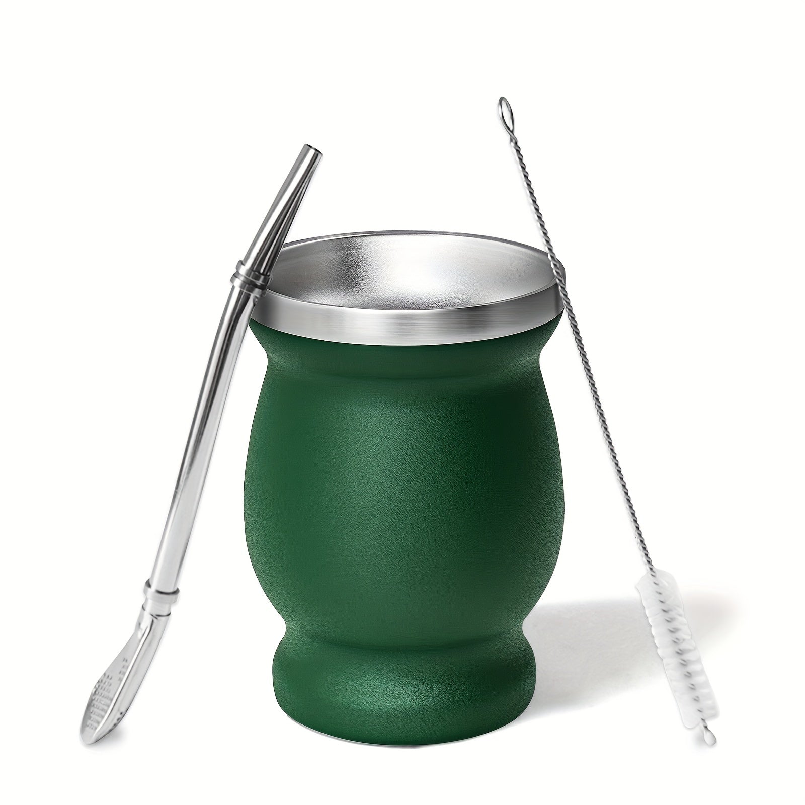 8oz Stainless Steel Yerba Mate Cup and Bombilla Set with Brush and Straw