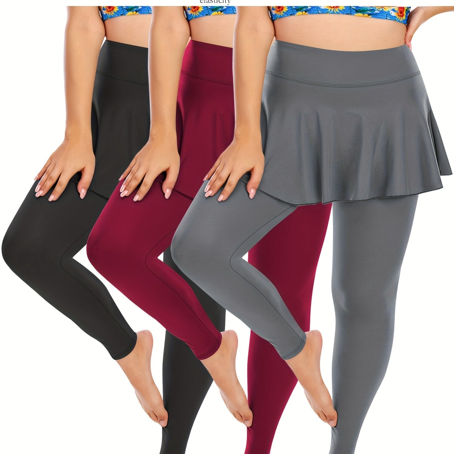 Plus Size Women Tennis Skirted Leggings with Pockets Capris Yoga Wear