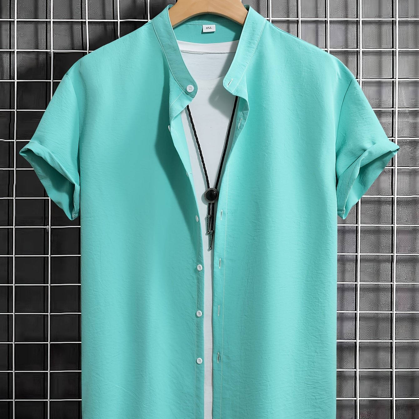 Men's Beige Short Sleeve Dress Shirt Polyester Solid Casual Office Plus Size